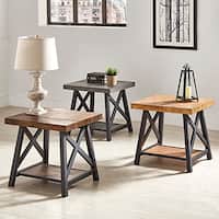 Bryson Rustic X-Base End Table with Shelf by iNSPIRE Q Classic
