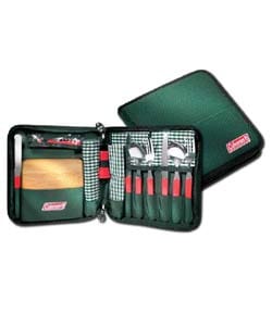 Details about   Coleman 16 Piece Picnic Tote Camping RV Cutting Board Utensils Bottle Opener NEW
