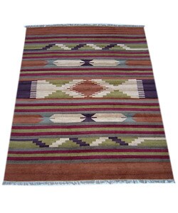 preview thumbnail 1 of 1, Kilim Hand-woven Silk Rug 6'x 9' (India)