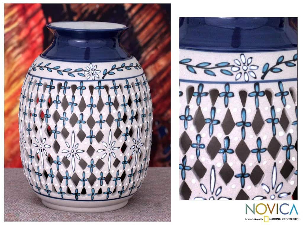 Handcrafted Ceramic 'Diamond Constellation' Vase (Mexico)