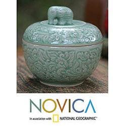 Celadon Ceramic Rose of Sharon Jar (Thailand)