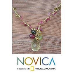 Gold Accent Aura Quartz and Tourmaline Necklace (Thailand