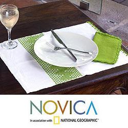 Set of 2 Rayon Hot Lime Placemats and Napkins (Guatemala