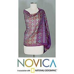 Silk Purple Ikat Shawl (India)  