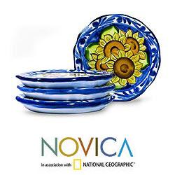 Set of 4 Ceramic Sunflowers Dessert Plates (El Salvador)