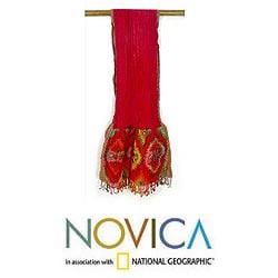 Wool 'Radiant Red' Scarf (India) Novica Scarves & Wraps