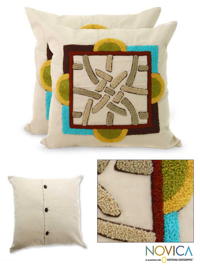 Shop Set of Two Cotton 'Java Paths' Cushion Covers (Indonesia) Free