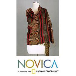 Jamawar Wool 'Tribal Autumn' Shawl (India) Novica Scarves & Wraps