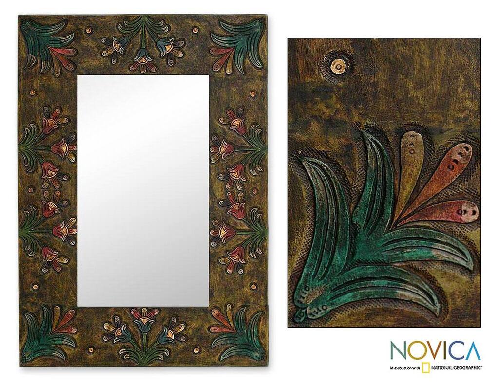 Leather 'Peruvian Autumn' Mirror (Peru)