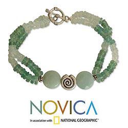 Sterling Silver 'Seashore' Aquamarine Agate Bracelet (India) Novica Bracelets