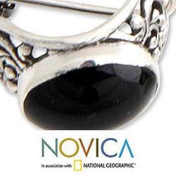 Sterling Silver 'Midnight Bower' Onyx Button Earrings (Indonesia) Novica Earrings