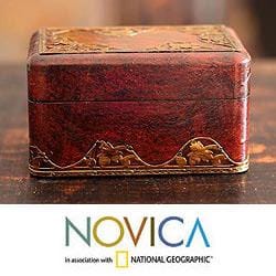 Handcrafted Brass 'Scarlet Forest' Repousse Box (India) Novica Accent Pieces