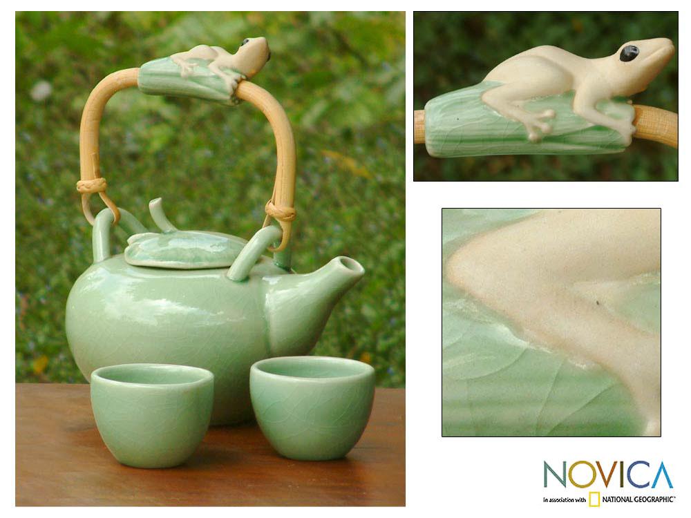 Shop Set of 2 Ceramic 'Frog Serenade' Tea Set (Indonesia) Free