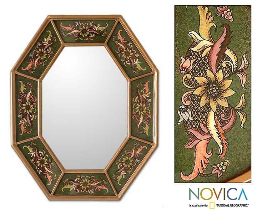 Glass Cedar Wood 'Living Nature' Mirror (Peru)