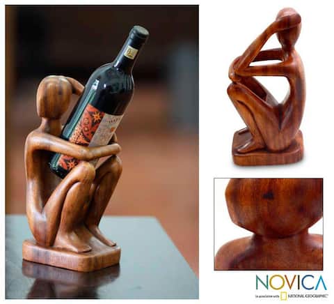 Handmade Suar Wood 'Thinker' sculpture(Indonesia) - 11.5" H x 6" W x 4.1" D