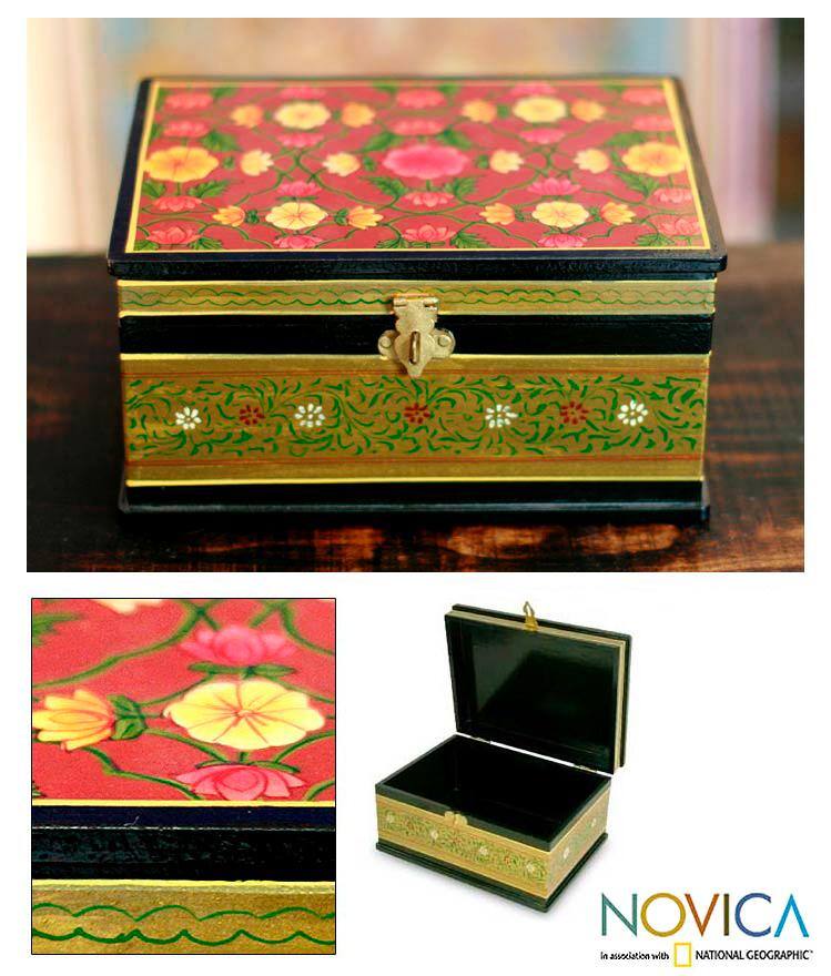 Handcrafted Plywood 'Red Wine Garden' Box (India)