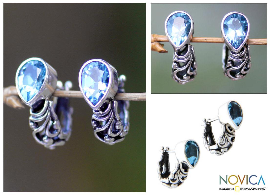 Handmade Sterling Silver 'Precious Sky' Blue Topaz Earrings (Indonesia)