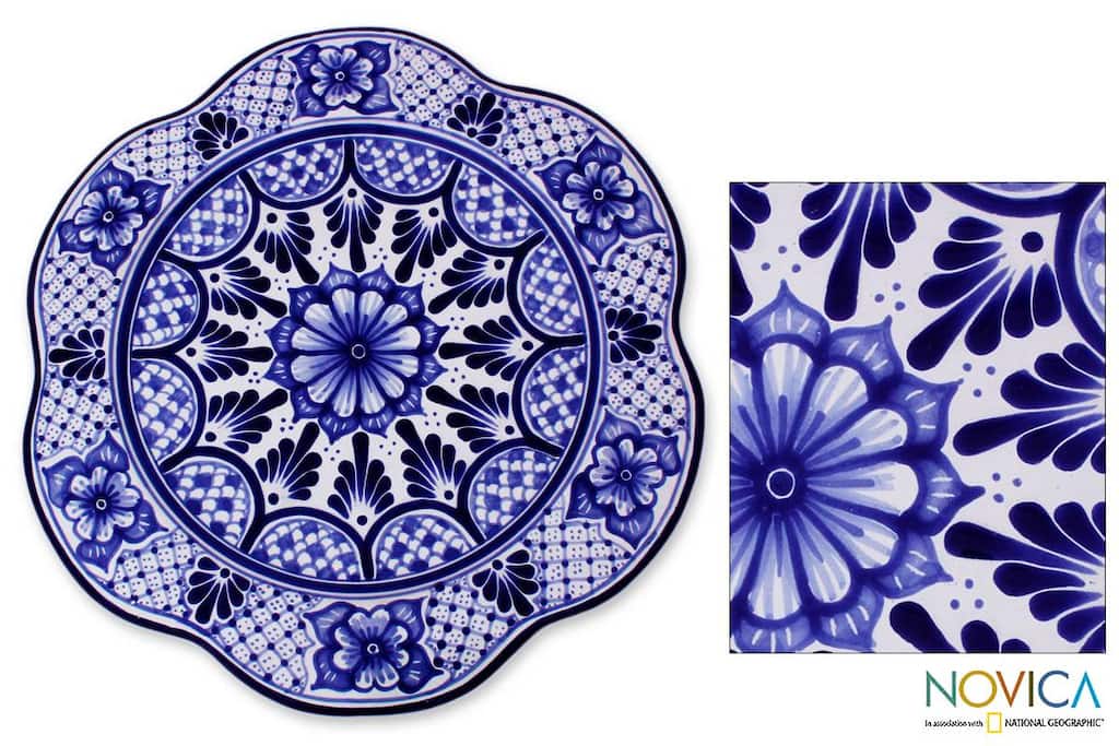 Handmade Talavera Ceramic 'Blue Duchess' Serving Plate (Mexico)