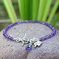 Sterling Silver Elephant Fortunes Amethyst Bracelet (Thailand 