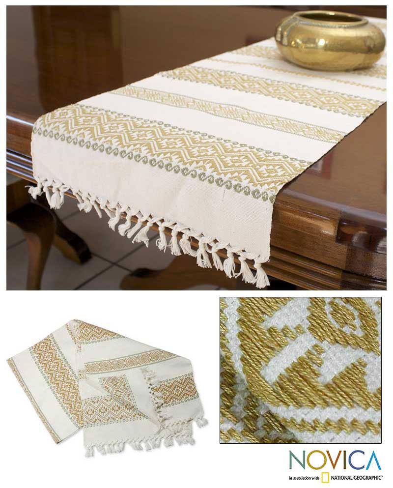 Handmade Cotton 'Golden Bouquet' Table Runner (Guatemala)