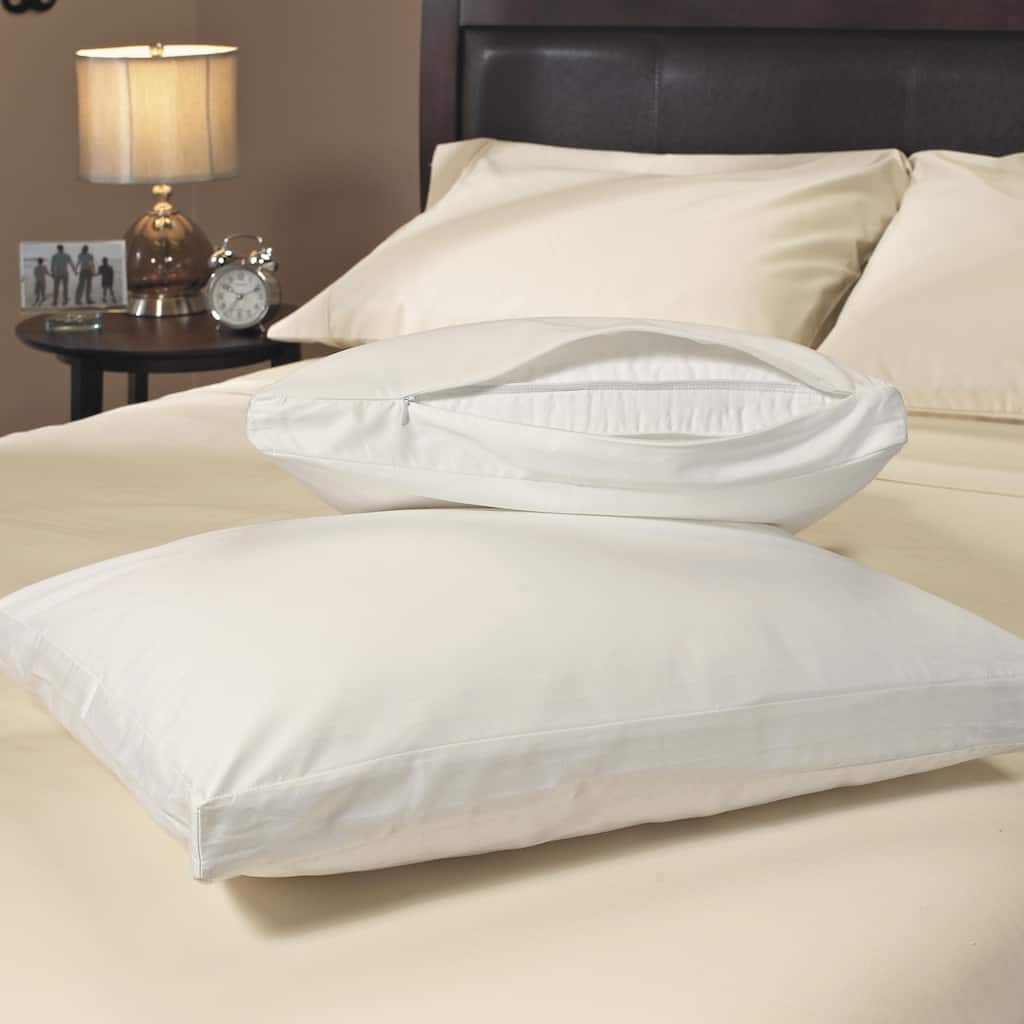 Stain Resistant 300 Thread Count Gusseted Zip Pillow Protector (Set of 2) - White