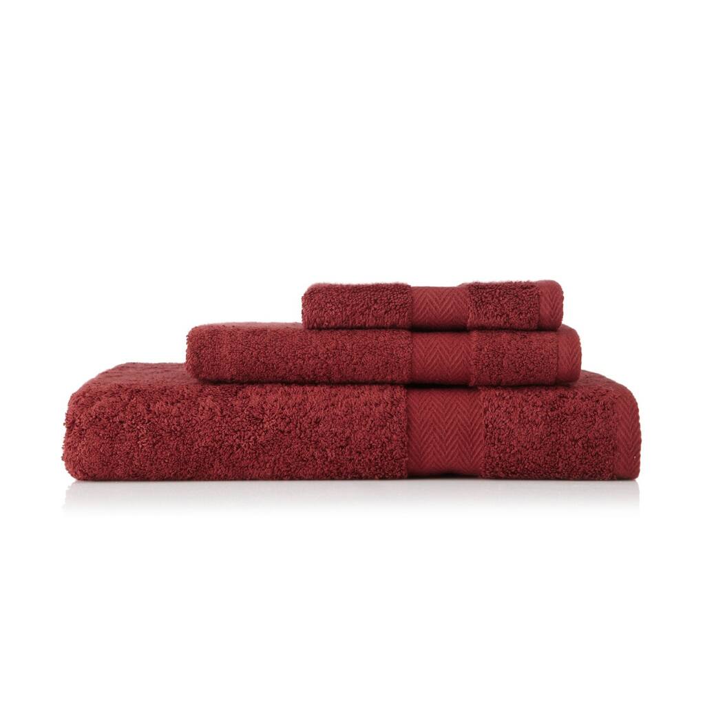 Pima Cotton Chevron Border Maroon 3-piece Towel Set