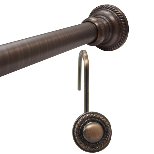 Rubbed Bronze Classic Finial Adjustable Chrome Shower Rod And Hook Set