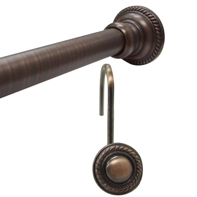 Rubbed Bronze Classic Finial Adjustable Chrome Shower Rod and Hook Set