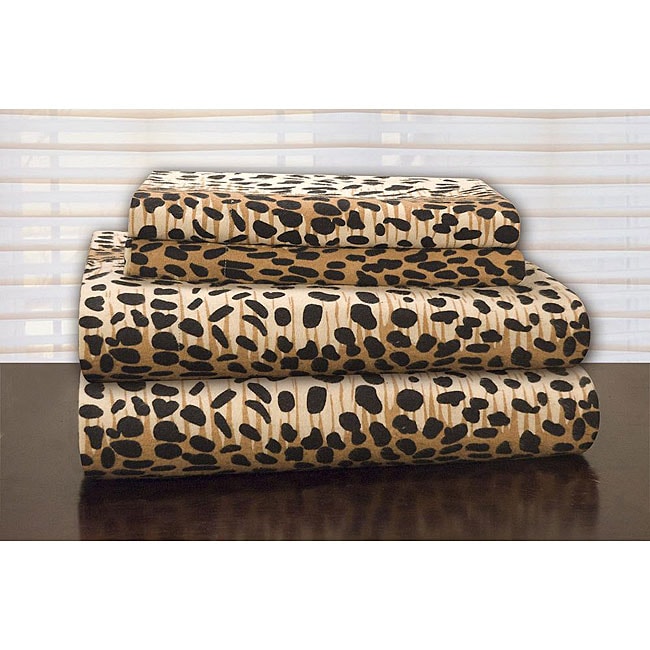 Pointehaven Cheetah Print Flannel Sheet Set - Free ...