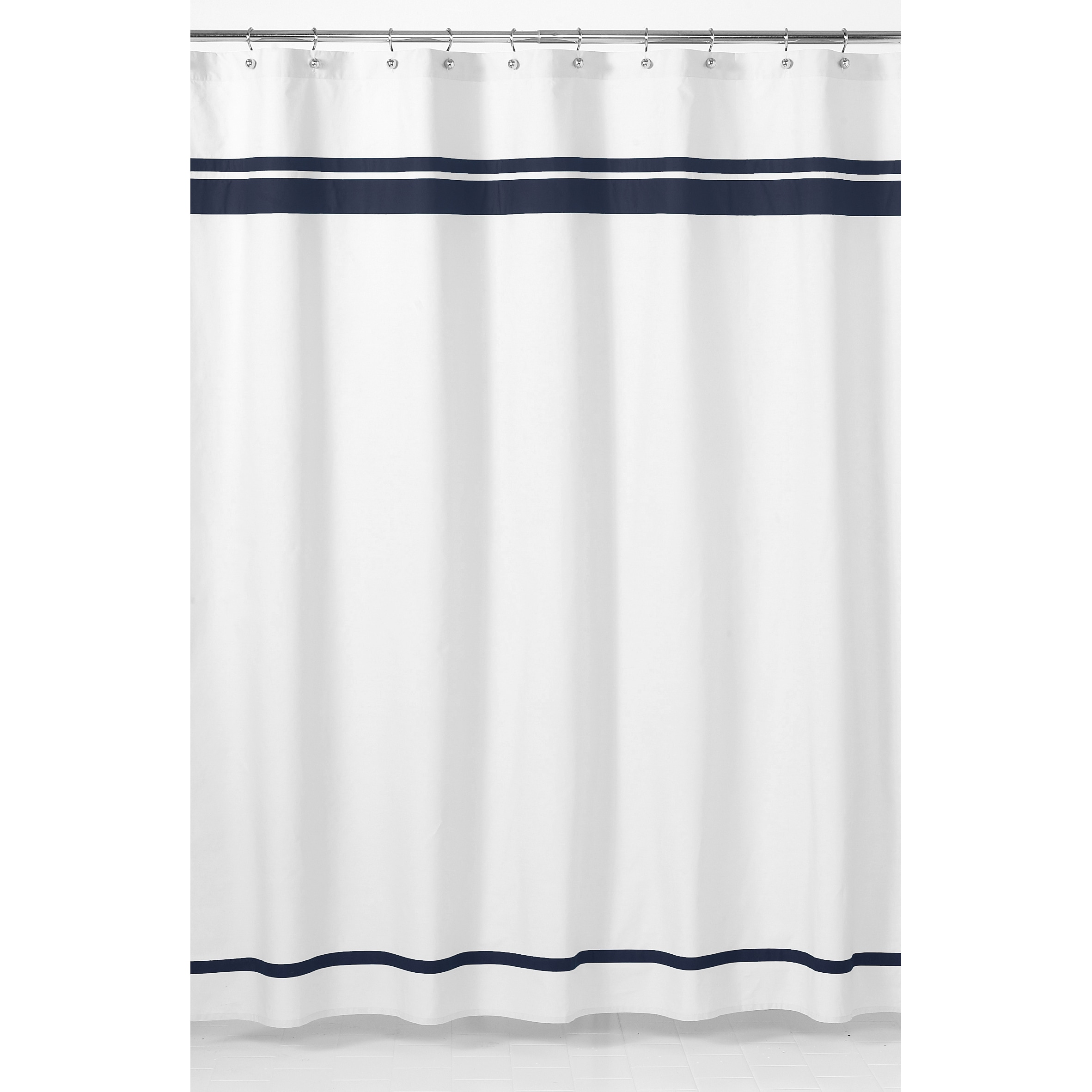 navy blue and white shower curtain