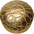 Handmade Leather Metallic Gold Pouf Ottoman (Morocco)