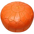 Handmade Leather Orange Pouf Ottoman (Morocco)