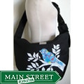 Handmade Black Canvas Bird On A Branch Messenger Bag 