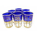 Handmade Hand-painted Moroccan Mek-blue-trim Tea Glasses (Set of Six) (Morocco)