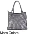 Journee Collection Womens Basket Weave Sequined Zipper Top Bag