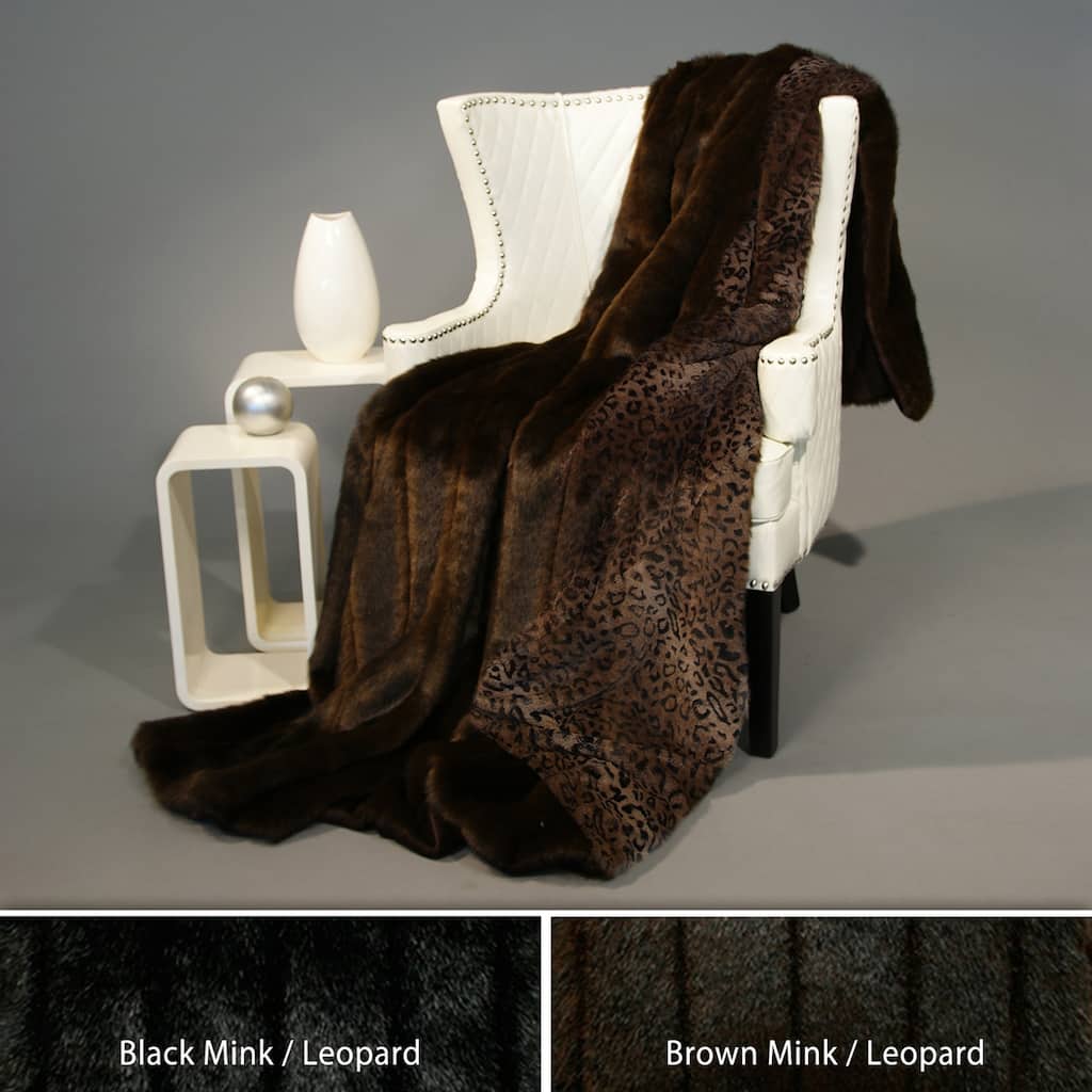 Wild Mannered Mink and Leopard 58 x 60 Faux Fur Throw Blanket
