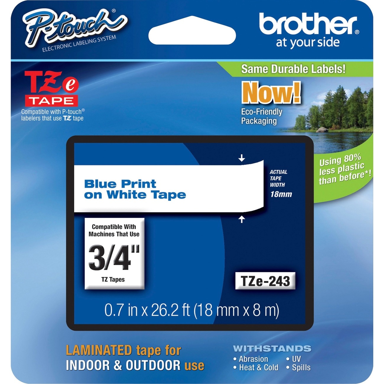 Brother TZ Series Blue On White Lettering Tape