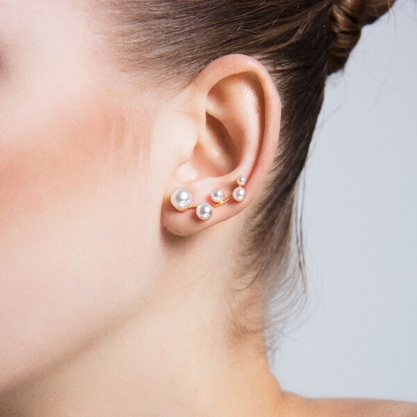 Amorium Pearl Ear Climber Earrings