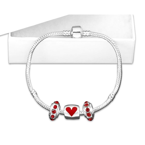 Chunky Charm Heart Bracelet for Heart Health Awareness- 7 Inches - Red