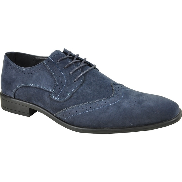 BRAVO Men Dress Shoe KING-3 Wingtip Oxford Shoe Blue - Wide Width ...