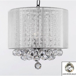 Crystal Chandelier Lighting With Large White Shade & Balls H15 x W15 - Chandeliers For Bedrooms by Overstock.com