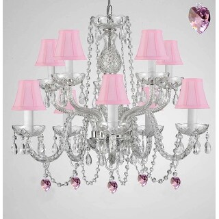 Empress Crystal Chandelier Lighting With Pink Crystal*Hearts*& Pink Shades - Chandeliers For Bedrooms by Overstock.com