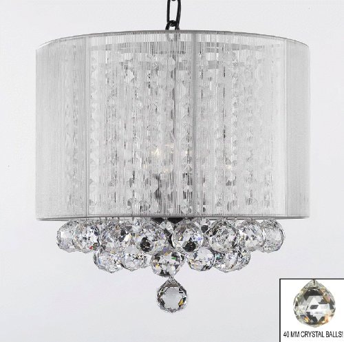 Crystal Chandelier Lighting With Large White Shade & Balls H15 x W15