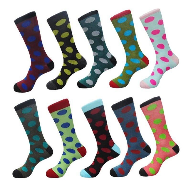 Funny Men's Polka Dots Cotton Casual Dress Socks (10 PAIRs) Size 10 - 13