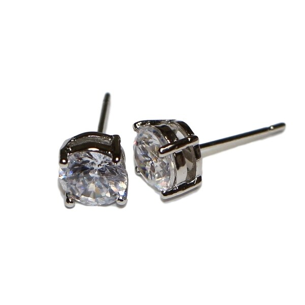 Hypoallergenic Surgical Steel Unisex Rhodium Plated Sparkling Solitaire Round Basket Setting Earrings With Cubic Zirconia