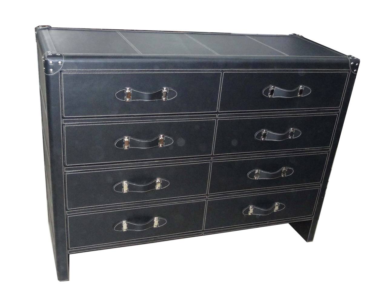 Shop Black Genuine Leather Chest Of 4 Drawers Free Shipping