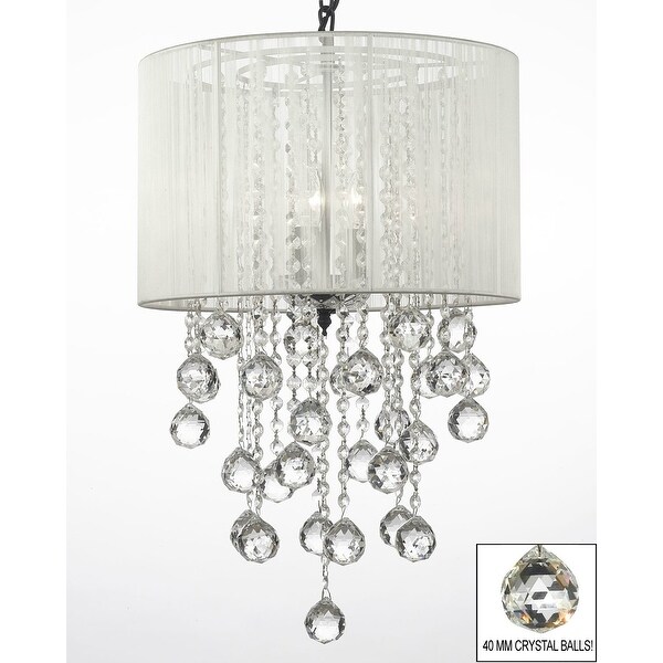 Crystal Chandelier Lighting With Large White Shade & Crystal Balls H24 W15