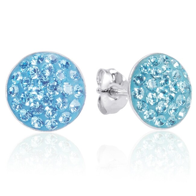 Amanda Rose Sterling Silver Aqua Blue Stud Earrings Encrusted with Swarovski Crystals
