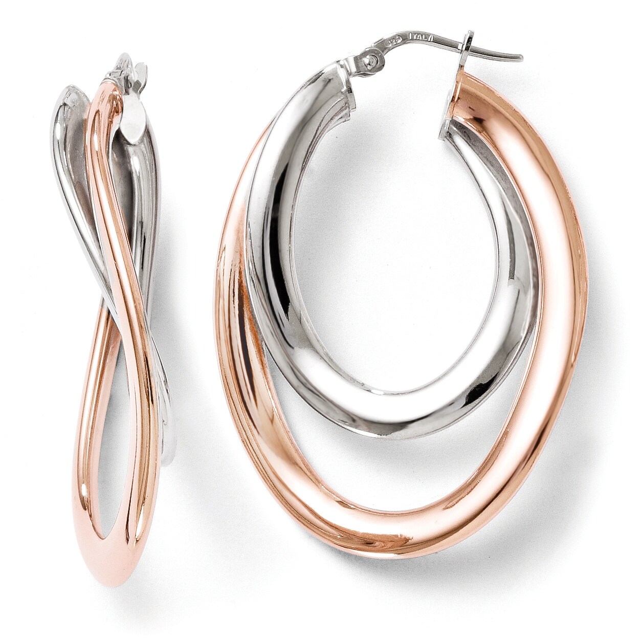 Sterling Silver Rose Double Oval Hoop Earrings