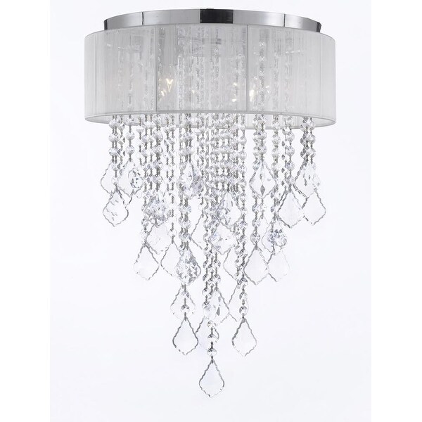 Flush Mount 4 Light Chrome White Shade Crystal Chandelier Lighting Flush Mount 4 Light Chrome White Shade Crystal Chandelier Lighting